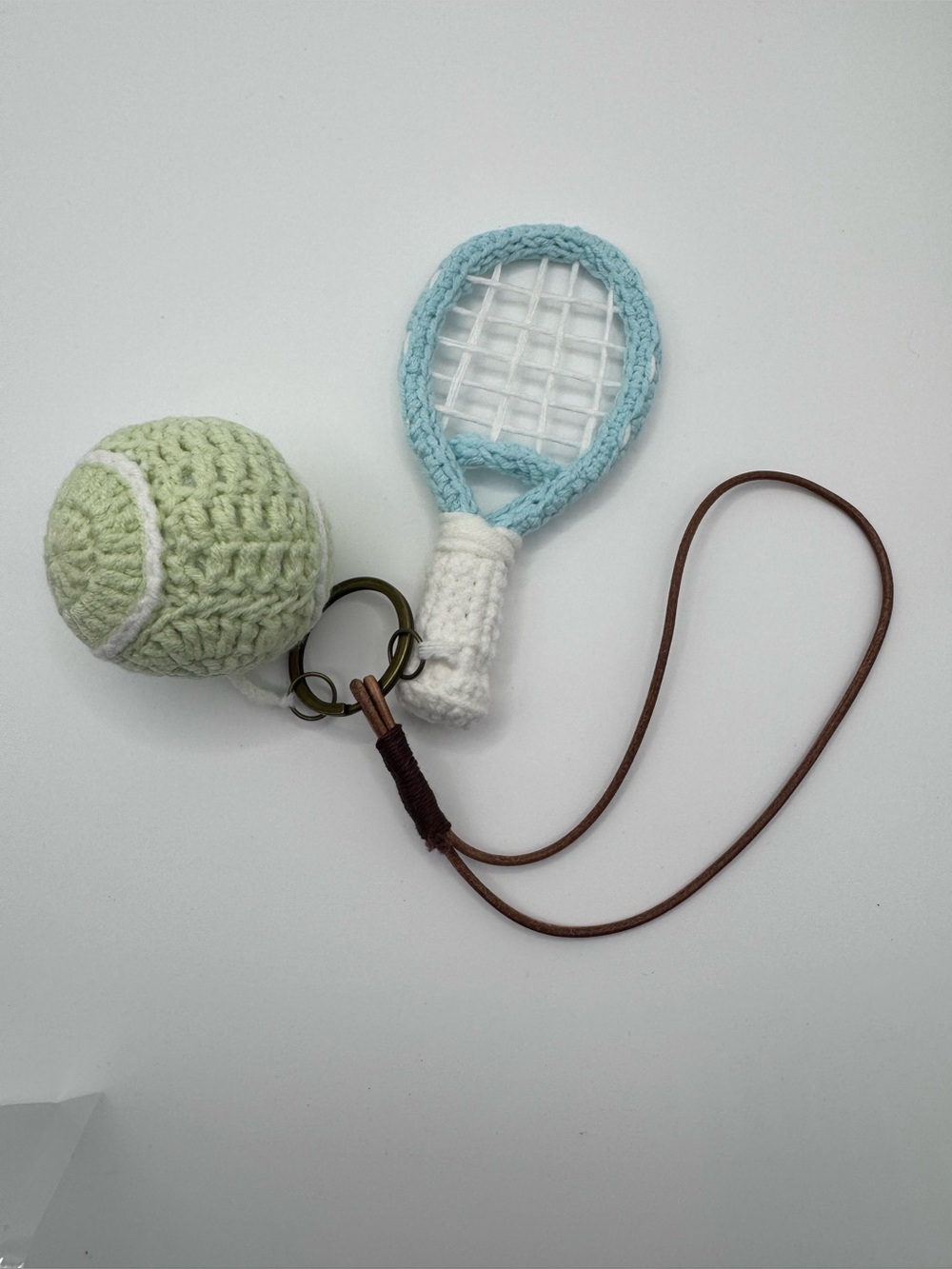 2 for $20 Item, Cute crochet tennis racket and tennis ball keychain / bag charm
